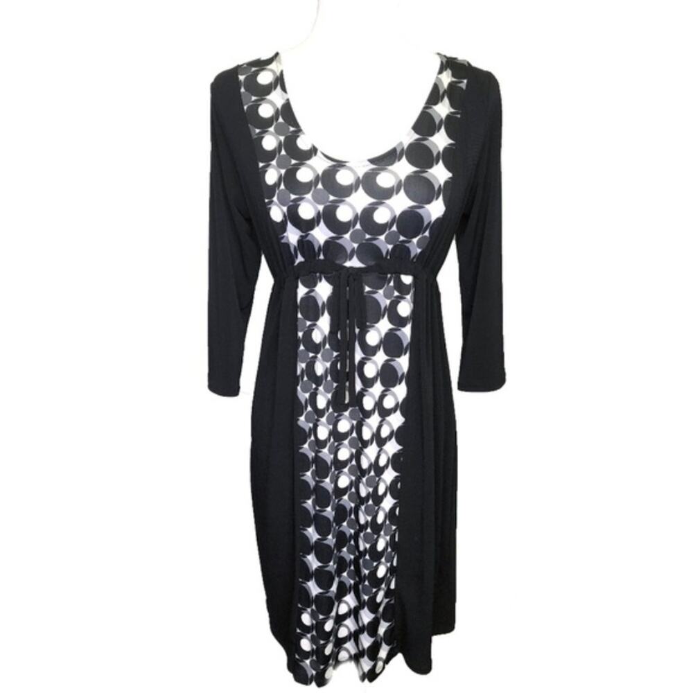 Two Hearts Maternity Midi Dress S Black Cream Color Block 3/4 Sleeve